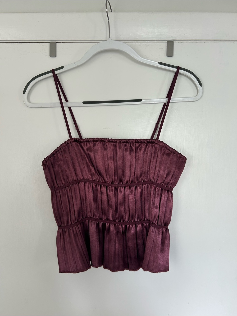 Free People Satin Burgundy Smocked Cami Top